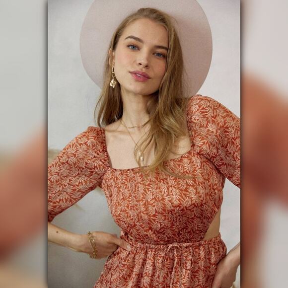 A209 • Margeaux Rust Metallic Printed Mini Dress - Picture 2 of 6